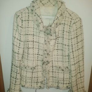 Black Striped White Plaid Tweed Jacket